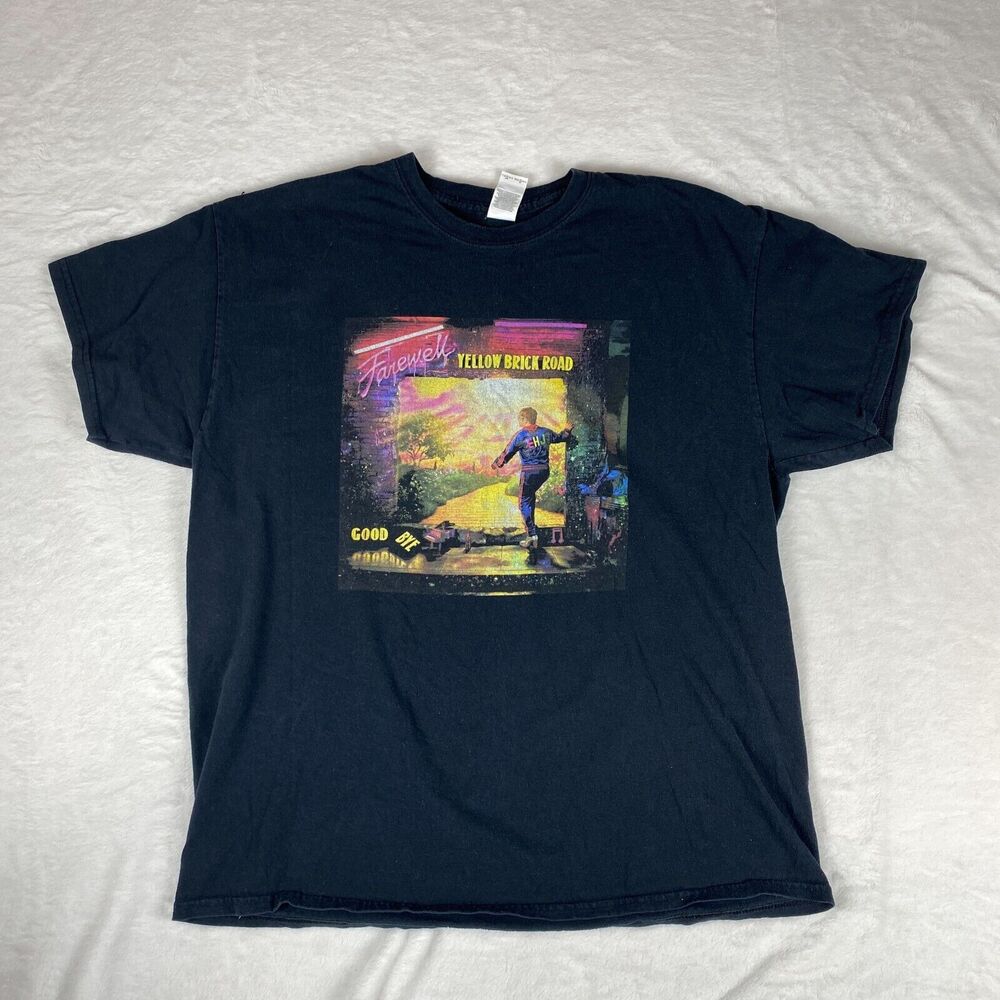 Mens Shirt XL Black Elton John Farewell Yellow Brick Road Short Sleeve Crew Neck - Picture 1 of 7